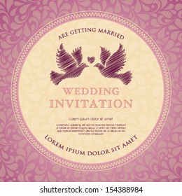 Vector wedding card or invitation with floral ornament background. Perfect as invitation or announcement.