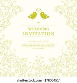 Vector wedding card or invitation with floral ornament background. Perfect as invitation or announcement. 