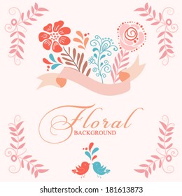 Vector wedding card or invitation with floral ornament background. Perfect as invitation or announcement.