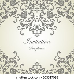 Vector wedding card or invitation with floral ornament background.