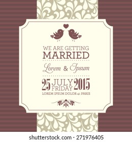 Vector wedding card or invitation with floral ornament background. Perfect as invitation or announcement.