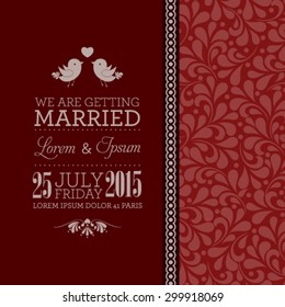 Vector wedding card or invitation with floral ornament background. Perfect as invitation or announcement.