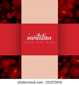 Vector wedding card or invitation, shiny hearts bokeh light background. Perfect as invitation or announcement.