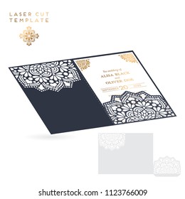 Vector wedding card laser cut template. Vintage decorative elements. Hand drawn background. Islam, Arabic, Indian, ottoman motifs. Vector illustration