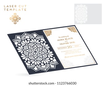 Vector wedding card laser cut template. Vintage decorative elements. Hand drawn background. Islam, Arabic, Indian, ottoman motifs. Vector illustration
