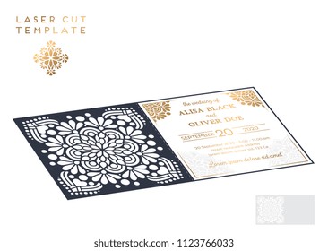 Vector wedding card laser cut template. Vintage decorative elements. Hand drawn background. Islam, Arabic, Indian, ottoman motifs. Vector illustration