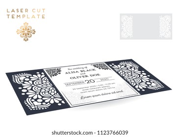 Vector wedding card laser cut template. Vintage decorative elements. Hand drawn background. Islam, Arabic, Indian, ottoman motifs. Vector illustration