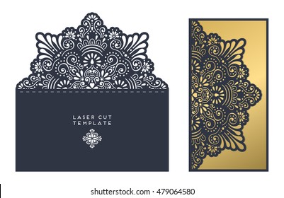 Vector Wedding Card Laser Cut Template. Vintage Decorative Elements. Hand Drawn Background. Islam, Arabic, Indian, Ottoman Motifs. Vector Illustration