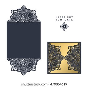 Vector wedding card laser cut template. Vintage decorative elements. Hand drawn background. Islam, Arabic, Indian, ottoman motifs. Vector illustration