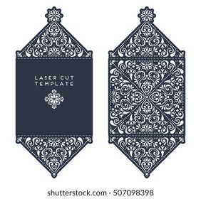 Plantilla de corte láser de tarjeta de boda vectorial. Elementos decorativos de época. Antecedentes dibujados a mano. Motivos islámicos, árabes, indios y otomanos. Ilustración del vector