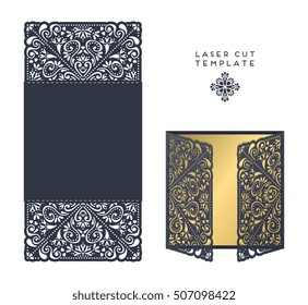 Vector wedding card laser cut template. Vintage decorative elements. Hand drawn background. Islam, Arabic, Indian, ottoman motifs. Vector illustration