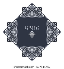 Vector wedding card laser cut template. Vintage decorative elements. Hand drawn background. Islam, Arabic, Indian, ottoman motifs. Vector illustration