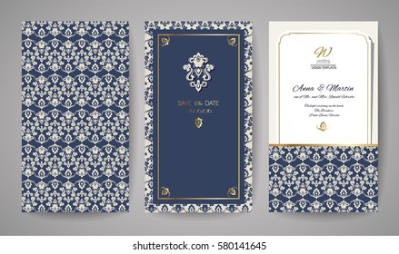 Vector wedding card laser cut template. Vintage decorative elements.