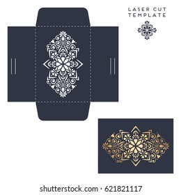 Vector wedding card laser cut template box. Vintage decorative elements. Hand drawn background. Islam, Arabic, Indian, ottoman motifs. Vector illustration