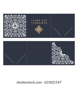 Vector wedding card laser cut template box. Vintage decorative elements. Hand drawn background. Islam, Arabic, Indian, ottoman motifs. Vector illustration