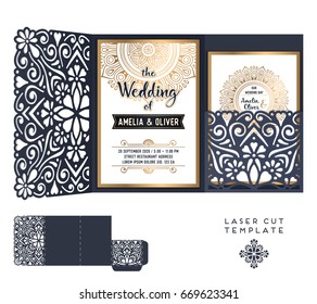 Vector wedding card laser cut template. Vintage decorative elements