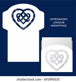 Vector wedding card laser cut template box for invitation with decorative celtic heart elements