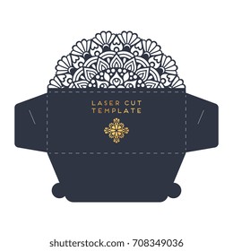 Vector wedding card laser cut template. Vintage decorative elements