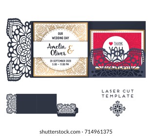 Vector wedding card laser cut template