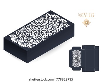 Vector wedding card laser cut template box. Vintage decorative elements. Hand drawn background. Islam, Arabic, Indian, ottoman motifs. Vector illustration