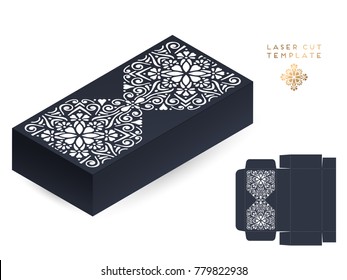 Vector wedding card laser cut template box. Vintage decorative elements. Hand drawn background. Islam, Arabic, Indian, ottoman motifs. Vector illustration