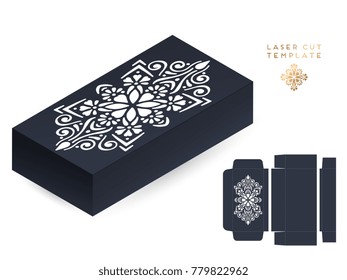 Vector wedding card laser cut template box. Vintage decorative elements. Hand drawn background. Islam, Arabic, Indian, ottoman motifs. Vector illustration