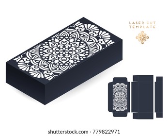 Vector wedding card laser cut template box. Vintage decorative elements. Hand drawn background. Islam, Arabic, Indian, ottoman motifs. Vector illustration
