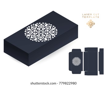 Vector wedding card laser cut template box. Vintage decorative elements. Hand drawn background. Islam, Arabic, Indian, ottoman motifs. Vector illustration