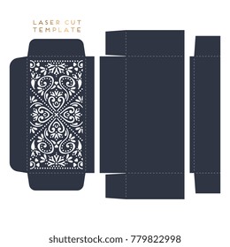 Vector wedding card laser cut template box. Vintage decorative elements. Hand drawn background. Islam, Arabic, Indian, ottoman motifs. Vector illustration