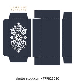 Vector wedding card laser cut template box. Vintage decorative elements. Hand drawn background. Islam, Arabic, Indian, ottoman motifs. Vector illustration