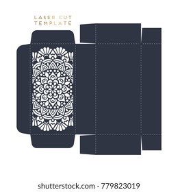 Vector wedding card laser cut template box. Vintage decorative elements. Hand drawn background. Islam, Arabic, Indian, ottoman motifs. Vector illustration