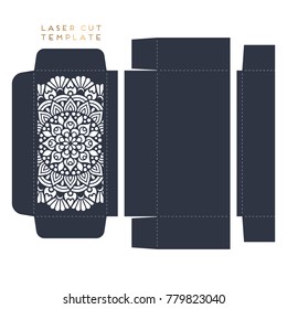Vector wedding card laser cut template box. Vintage decorative elements. Hand drawn background. Islam, Arabic, Indian, ottoman motifs. Vector illustration
