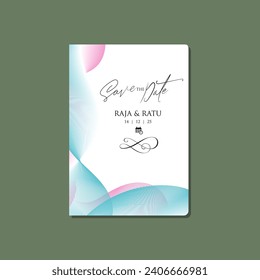 vector wedding card template with abstract wavy line shape design, blue and pink