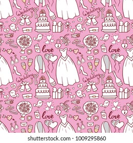 Vector wedding ceremony day hand drawn love seamless pattern illustration background