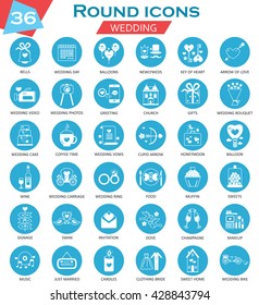 Vector Wedding circle white blue icons set. Ultra modern icon design for web. 