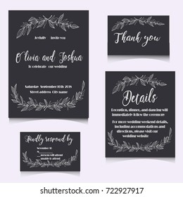Vector wedding collection. Templates for invitation, thank you card, save the date, RSVP.