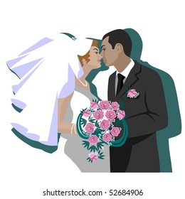 Vector. Wedding couple in color 04