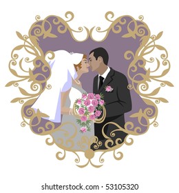 Vector. Wedding couple in color 09