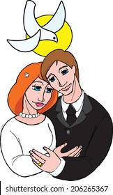 vector wedding couple in color