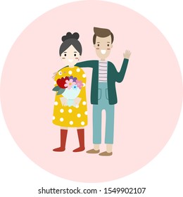vector of wedding couple logo on wedding cerebration ceremony illustration card