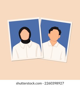 Vector Wedding  couple Muslim With Photo on Blue Background