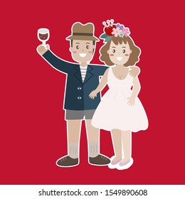 vector of wedding couple on wedding cerebration ceremony illustration card