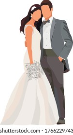 pareja de boda vectorial en fondo blanco