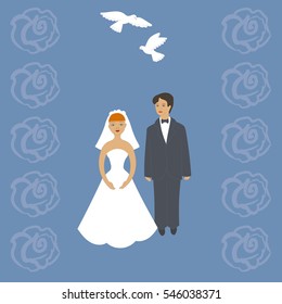 vector of wedding couple and wedding pigeons
