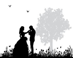 Vector Wedding Couple Silhouette Groom And Bride In Nature,holding Hands