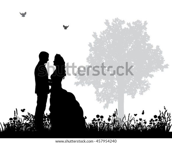 Vector Wedding Couple Silhouette Groom Bride Stock Vector (Royalty Free ...