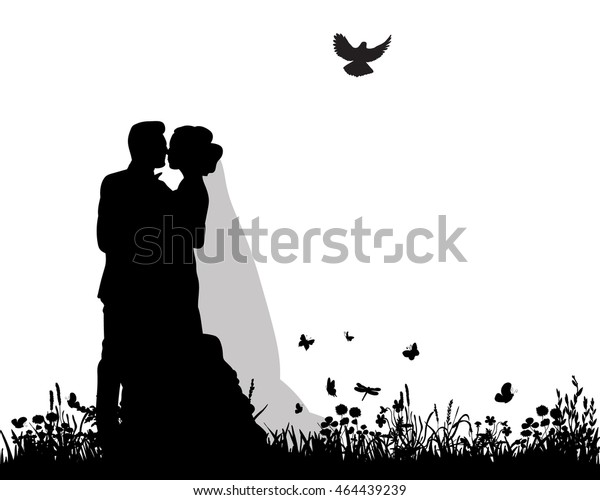 Vector Wedding Couple Silhouette Groom Bride Stock Vector (Royalty Free ...