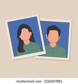Vector Wedding  Cute couple With Photo on Blue Background