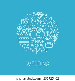 Vector wedding emblem in outline style - abstract linear logo design template