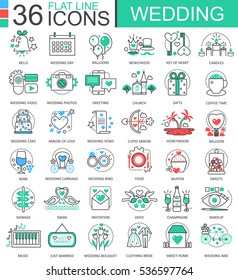 Vector Wedding flat line outline icons for apps and web design. Wedding icon